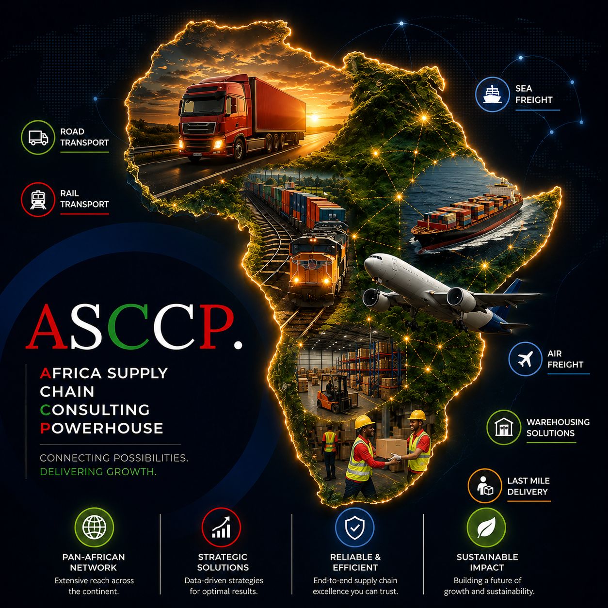 ASCCP — supply chain network across Africa: road, rail, sea and air freight, warehousing and last-mile delivery